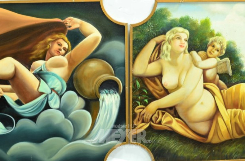 2 Bilder ''weibl. Akte mit Engel''