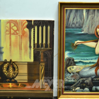 2 Gemälde/Kopien ''Meerjungfrau/Schwan''