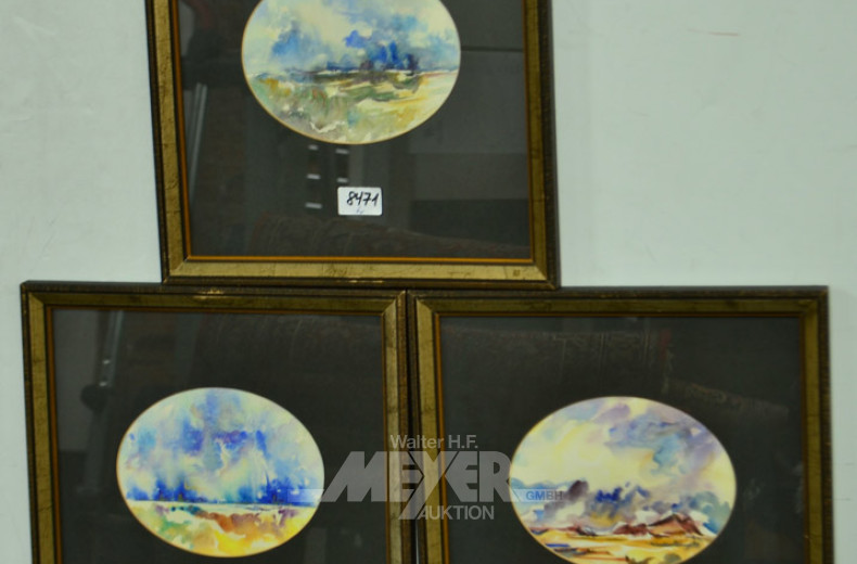 Serie von 6 Aquarellen, ''Landschaften''