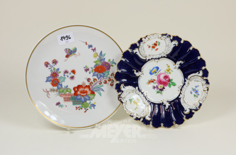 2 Porz. Teller, MEISSEN, Blumendekor