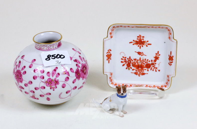 3 Teile Porzellan, MEISSEN: kl. bauchige