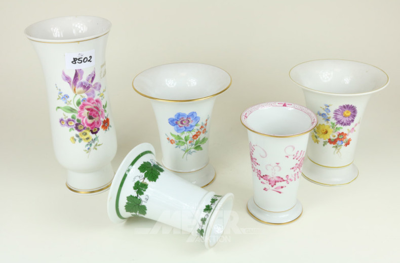 5 versch. Porz.-Vasen, MEISSEN
