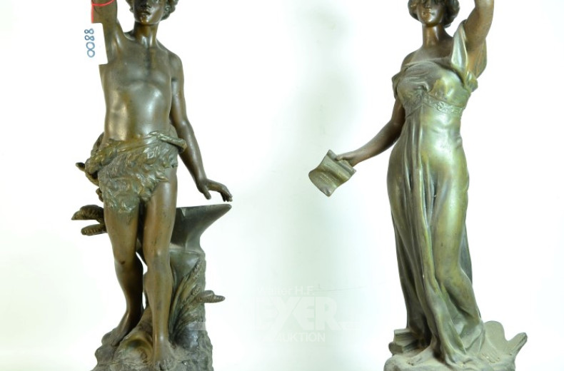 2 Metallfigur ''Schmied mit Amboss,