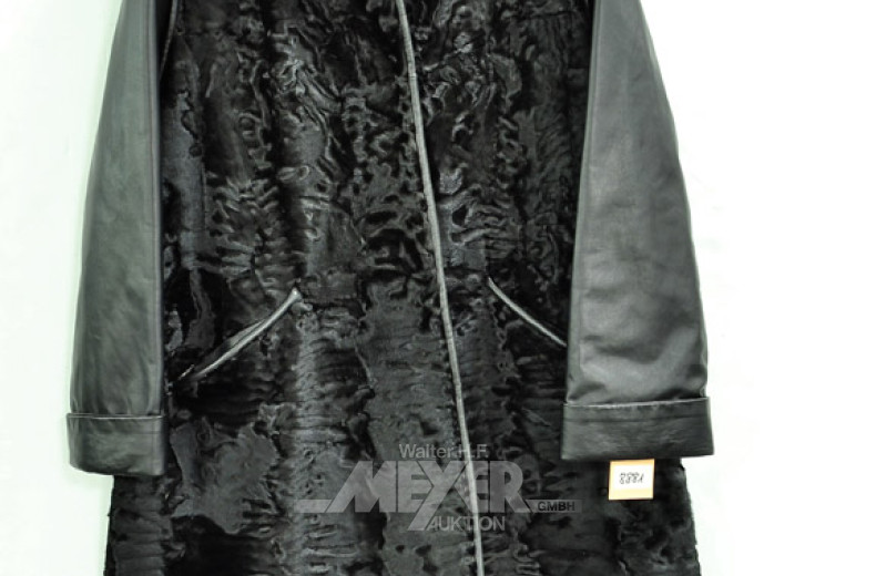 Ledermantel mit Persianerbesatz, schwarz