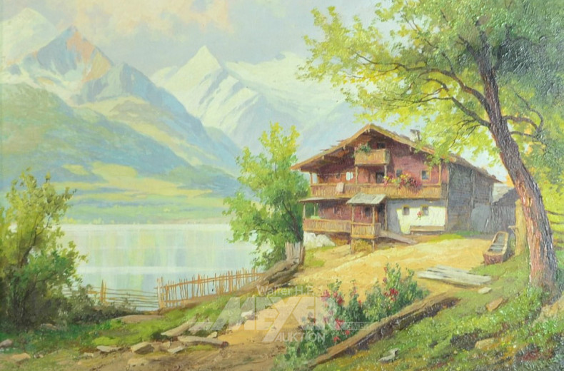Ölbild ''Bauernkate am See vor