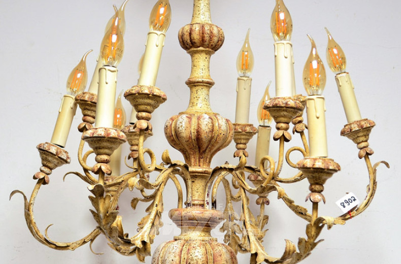 Decken-Hängelampe, Metall in Holzoptik,