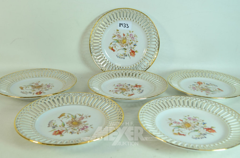 6 Kuchenteller, mit durchbr. Rand,