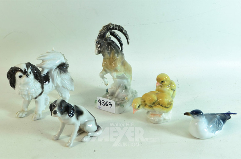 5 Porz.-Tierfiguren, ENS: ''Hunde, Küken,