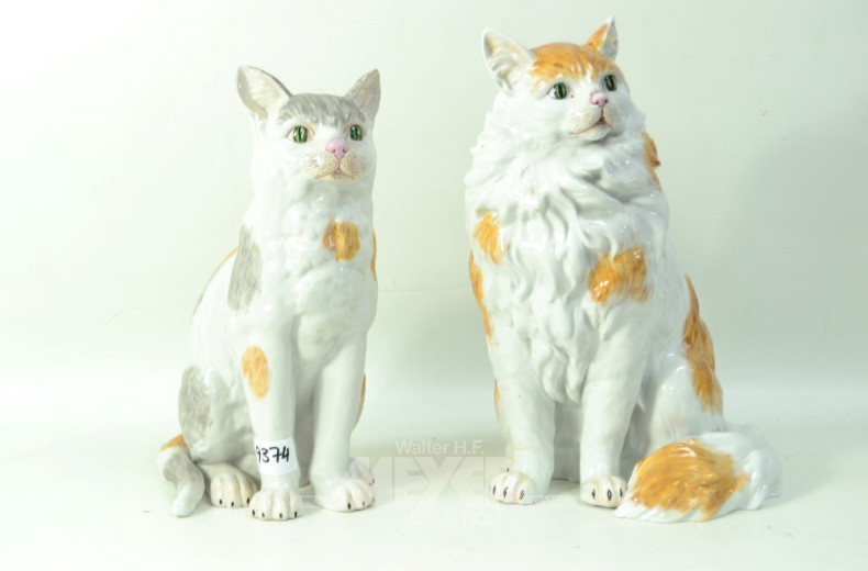 2 Porz.-Katzen, DRESDEN, Höhe: ca. 31 cm
