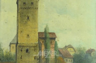 Gemälde ''Dorfansicht mit Kirchturm''