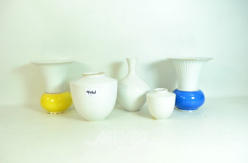 5 versch. Porz.-Vasen, u.a. KPM