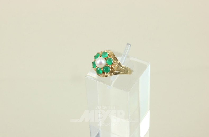 Damenring, 333er Gelbgold, mit 1 Perle