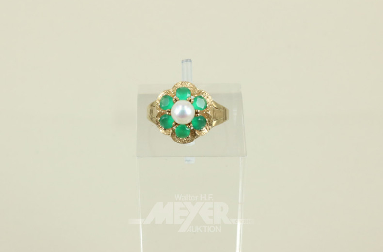 Damenring, 333er Gelbgold, mit 1 Perle