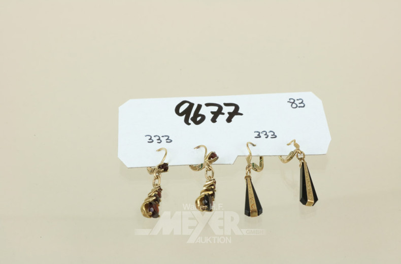 2 Paar Ohrgehänge, 333er Gelbgold