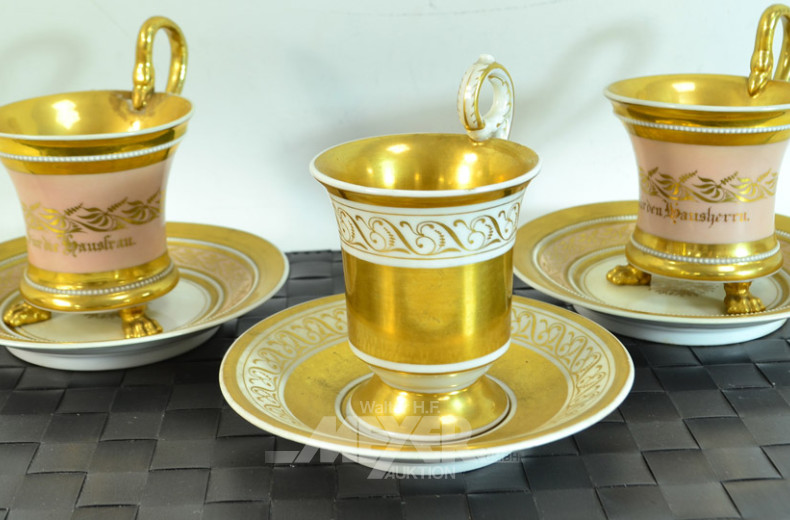 3 Porzellan Kakao Gedecke, KPM,