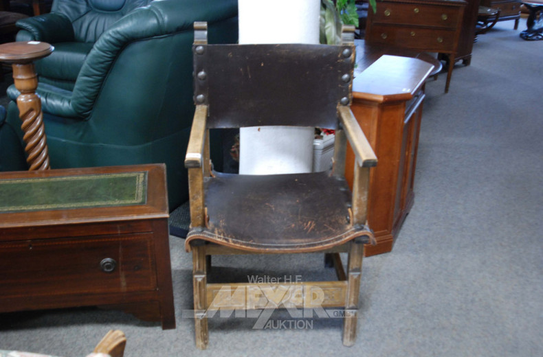 Armlehnstuhl, Eiche, Bezug Leder,