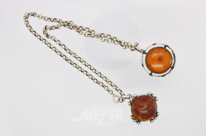 Kette, Silber mit 2 Bernstein-
