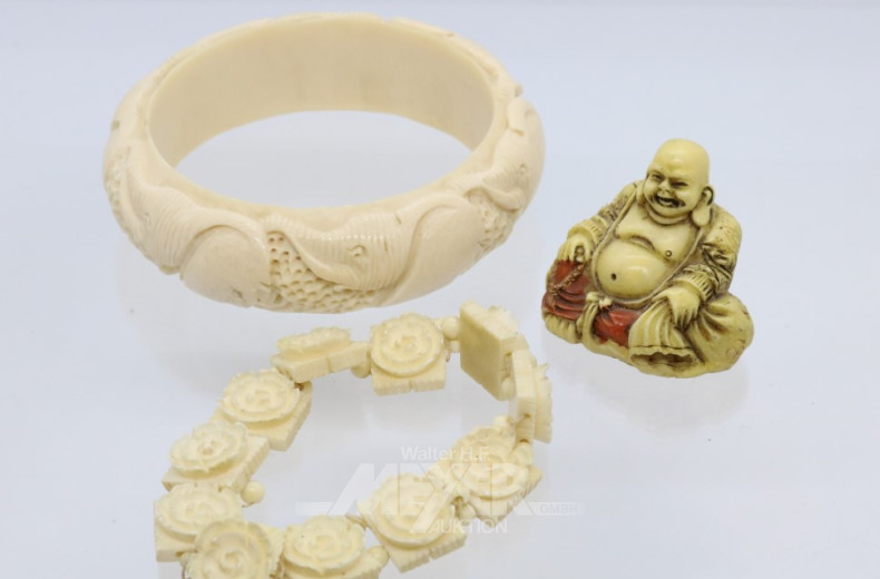 3 Teile Horn: Armreif, Armband, Buddha