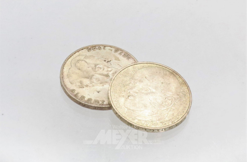 2 Münzen ''5 DM'' Albert Schweitzer und