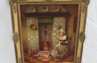 Gemälde ''Stickende Dame vor Ofen ''