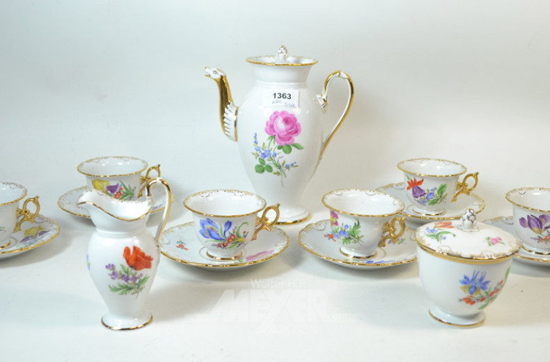 Mokka-Service, MEISSEN, Blumendekor,