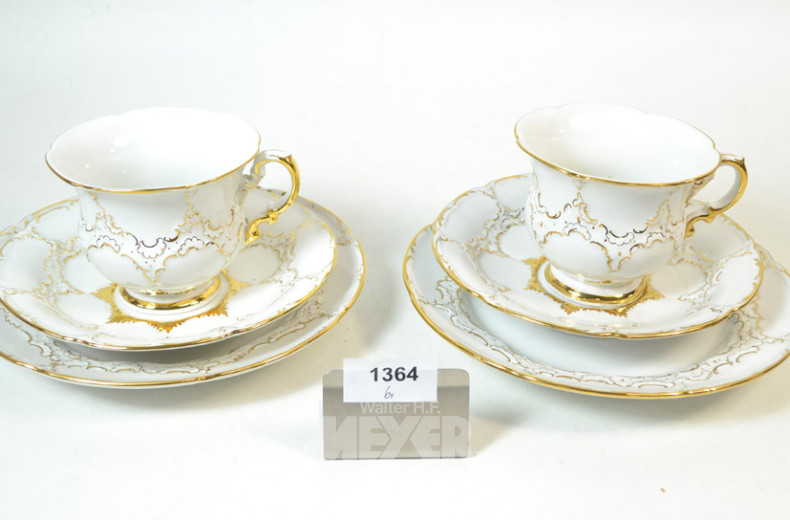 2 Kaffee-Gedecke, Golddekor, 6 tlg.,