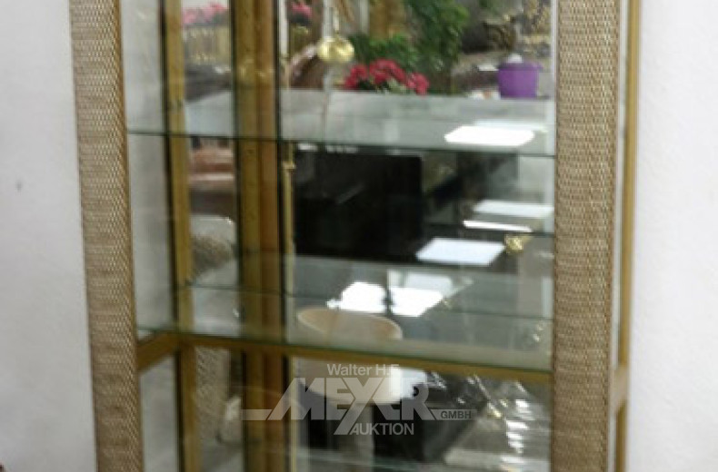 Vitrine, goldfarben mit Schiebetür