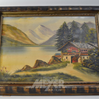 Gemälde ''Hütte am Gebirgssee''