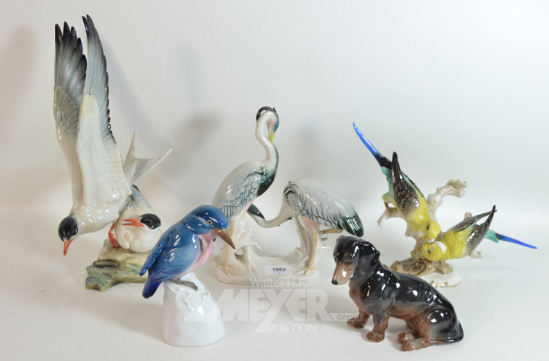 5 Porz.-Figuren ''Vögel sowie Dackel''