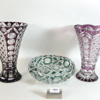 3 Teile Kristall: 2 Vasen, 1 Schale