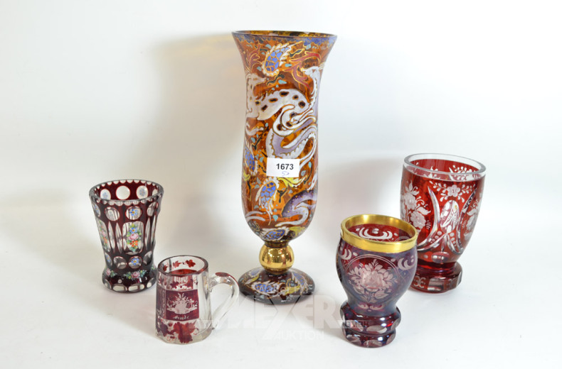 5 Teile Kristall: Gläser und Vasen