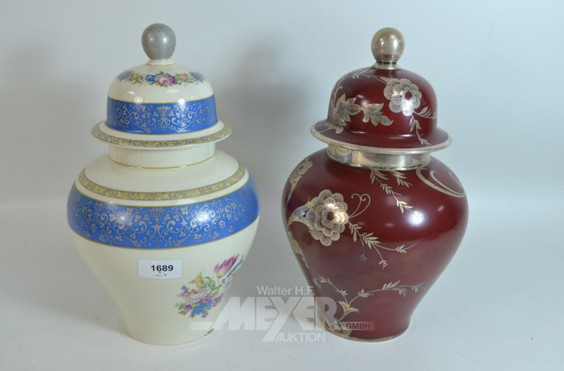 2 Porz.-Deckelvasen, ROSENTHAL