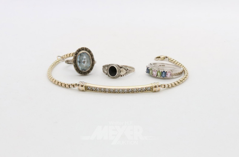 3 Armband und 3 Damenringe, Silber