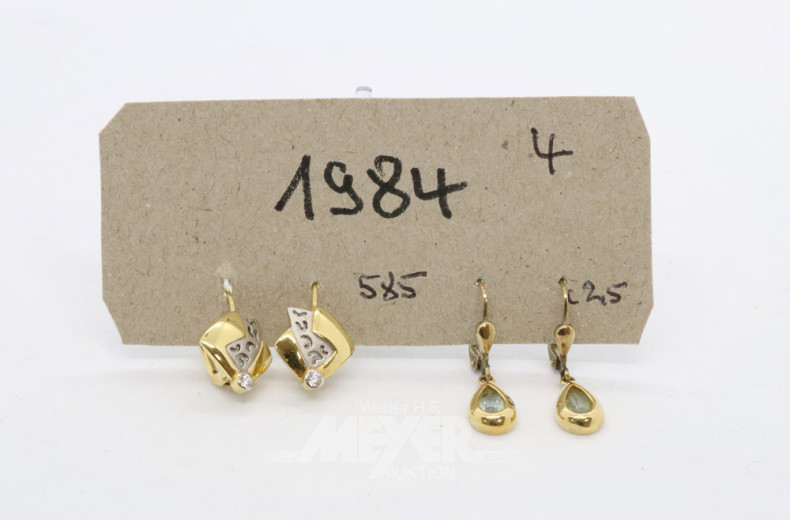 2 Paar Ohrgehänge, 585er GG