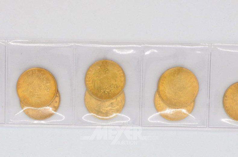 8 Goldmünzen ''20 Mark Deutsches Reich''