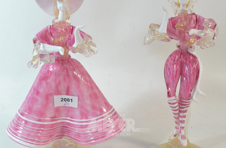 2 Glasfiguren ''Dame und Herr'', rosa