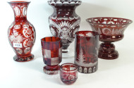 5 Teile Kristall: Vasen, Anbietschalen,