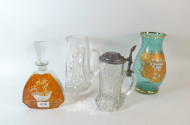 4 Teile Glas: Karaffe, Glasvase, Bierkrüge