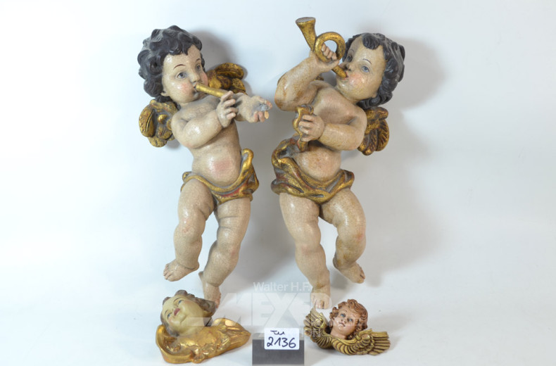 9 versch. Engel- und Puttenfiguren, Clown