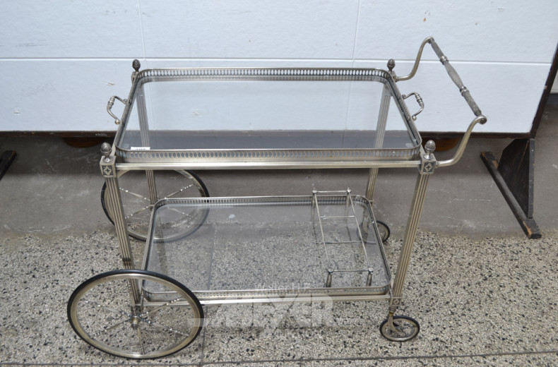 Teewagen, Chromgestell mit Glasplatten