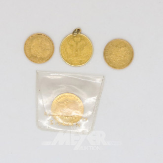 4 versch. Goldmünzen (1x mit Oese)