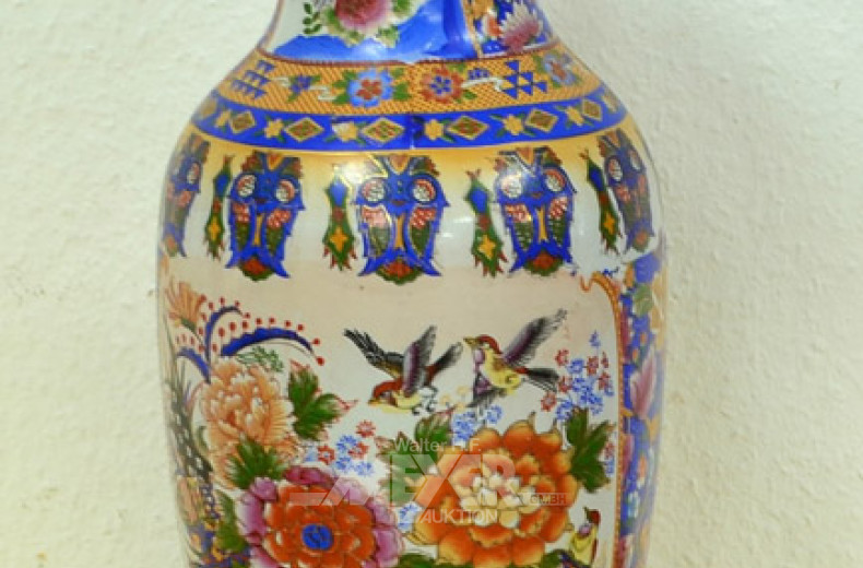 Porzellanvase Blumendekor, Höhe 46 cm