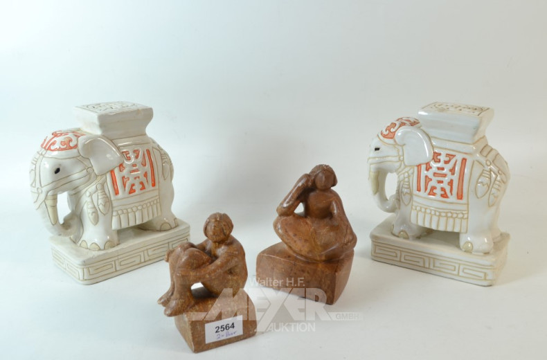 2 Paar Buchstützen u.a. Elefanten