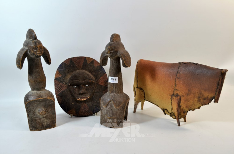 4 afrik. Dekofiguren, Holz und Keramik,