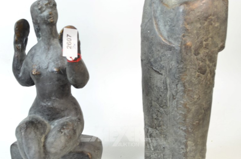 2 Gips-Figuren ''Pärchen und Dame mit