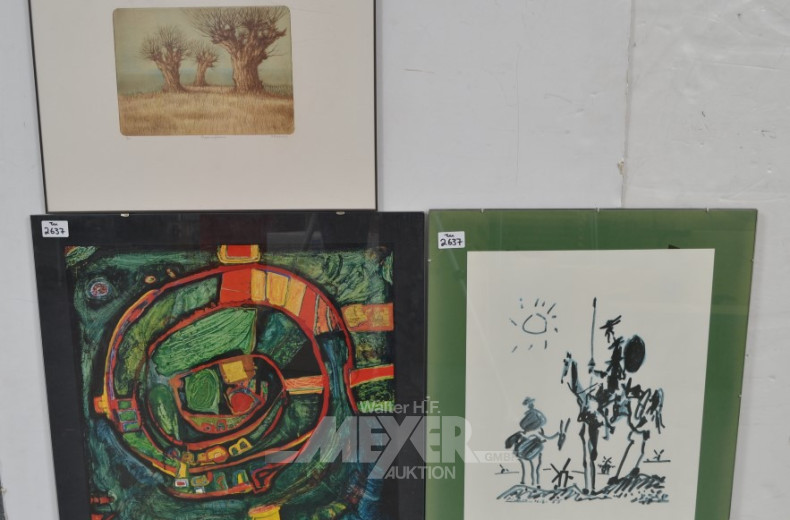3 versch. Bilder u.a. nach Picasso,