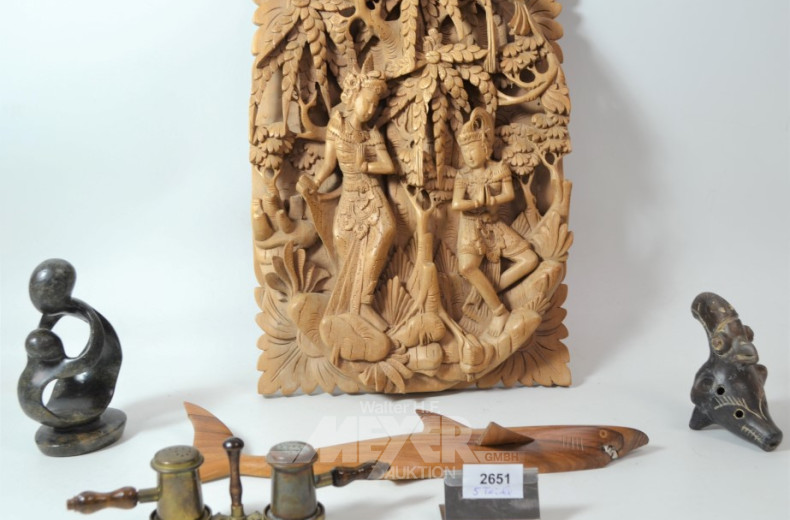 5 div. Dekorationen: Holzrelief,