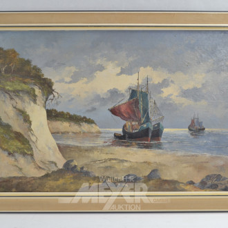 Gemälde ''Fischerboote vor Steilküste''