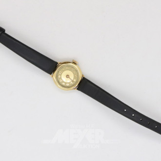 Armbanduhr, 585er GG, schwarzes Band,