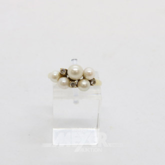 Damenring, 585er GG, mit 5 Perlen